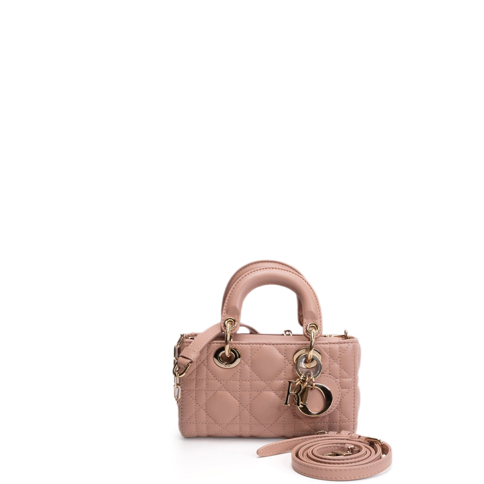 CHRISTIAN DIOR D-JOY MICRO BAG PINK LAMBSKIN LEATHER LGHW