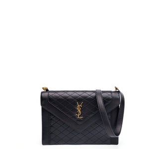 SAINT LAURENT GABY QUILTED SATCHEL BAG BLACK LAMBSKIN LEATHER GHW