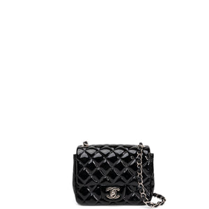 CHANEL MINI SQUARE FLAP BAG BLACK PATENT LEATHER SHW (MICROCHIP)