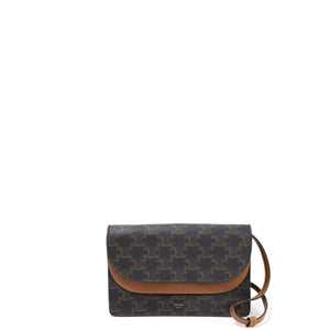 CELINE DOUBLE FLAP TRIOMPHE CANVAS WALLET ON STRAP