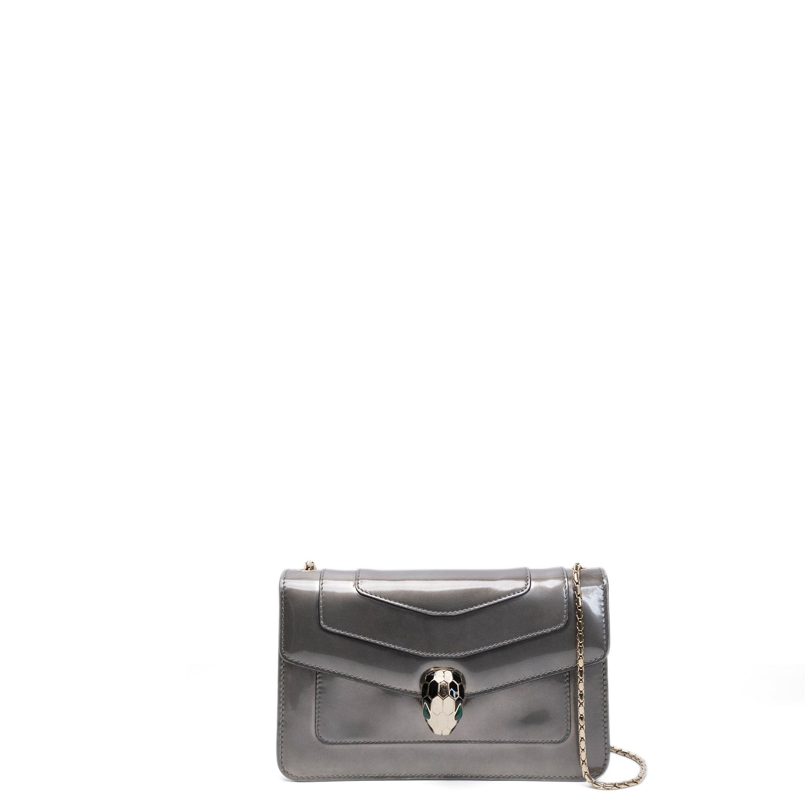 BVLGARI SERPENTI FOREVER SHOULDER BAG SILVER METALLIC LEATHER SHW