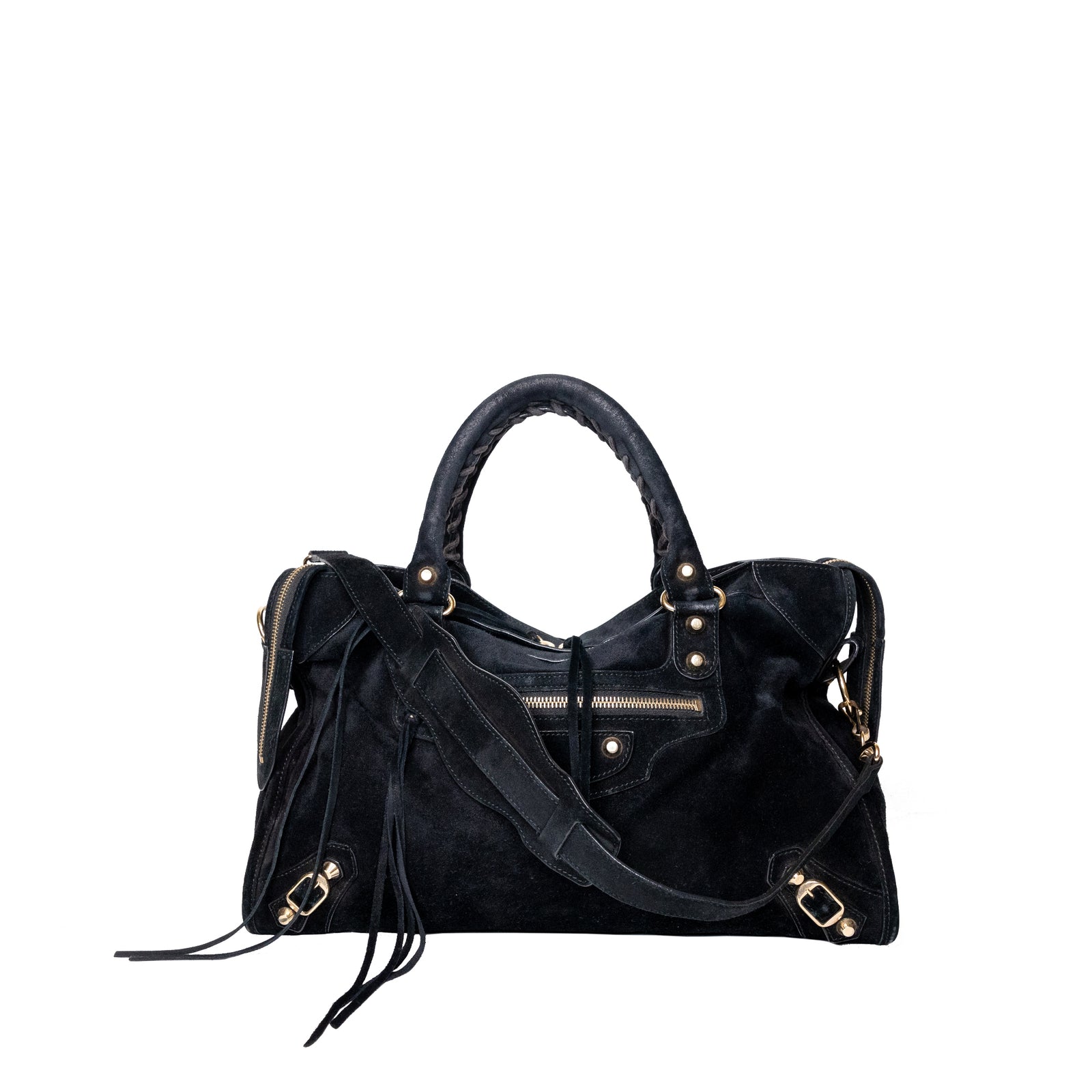 BALENCIAGA BLACK SUEDE RH CLASSIC CITY TOTE