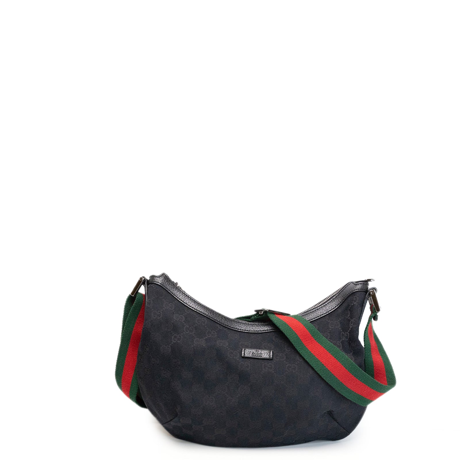 GUCCI BLACK GG MONOGRAM CANVAS WEB HOBO BAG SHW