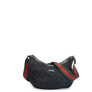 GUCCI BLACK GG MONOGRAM CANVAS WEB HOBO BAG SHW