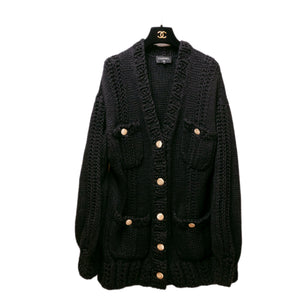 CHANEL 22S CARDIGAN BLACK COTTON / SILK