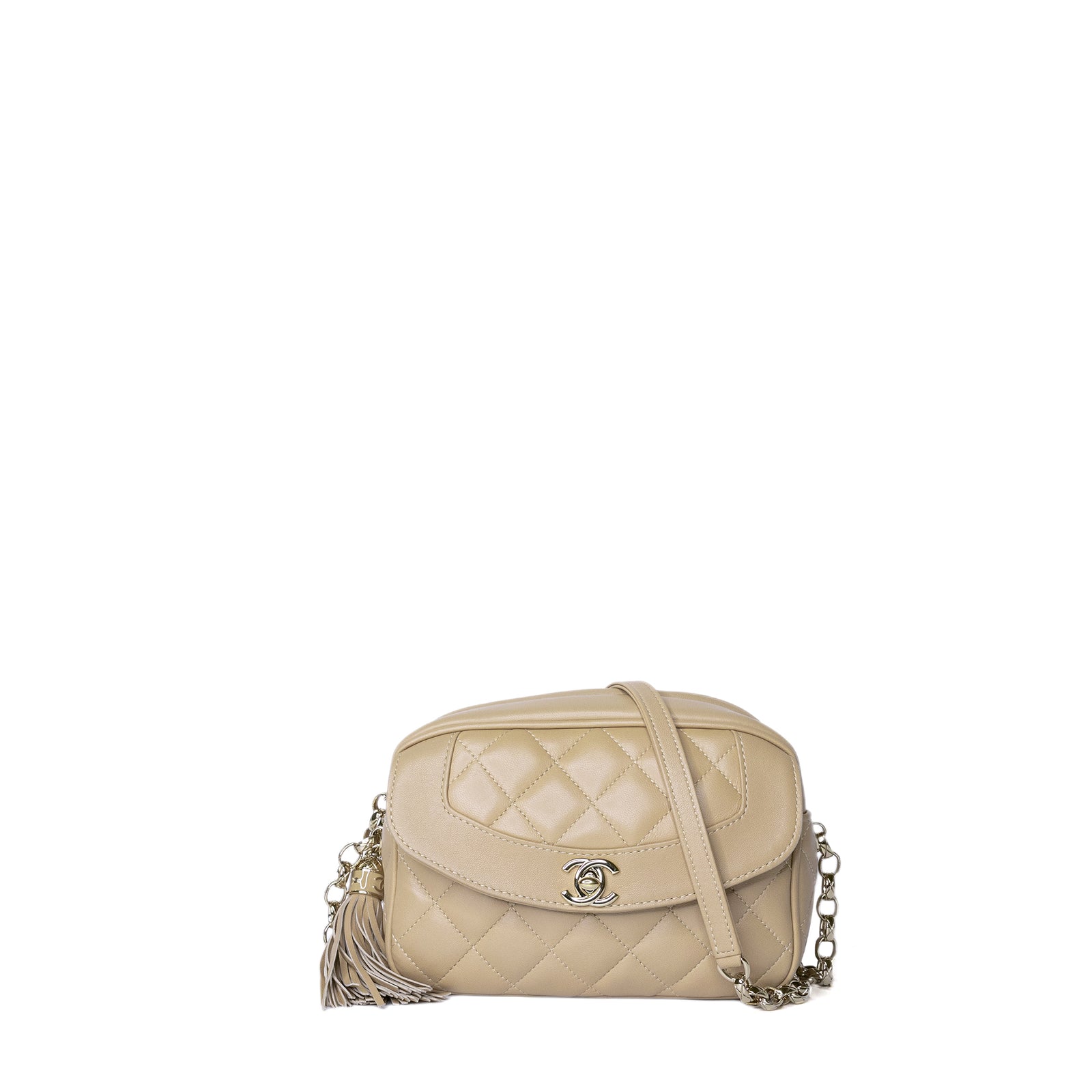 CHANEL CAMERA BAG WITH TASSEL BEIGE SHW