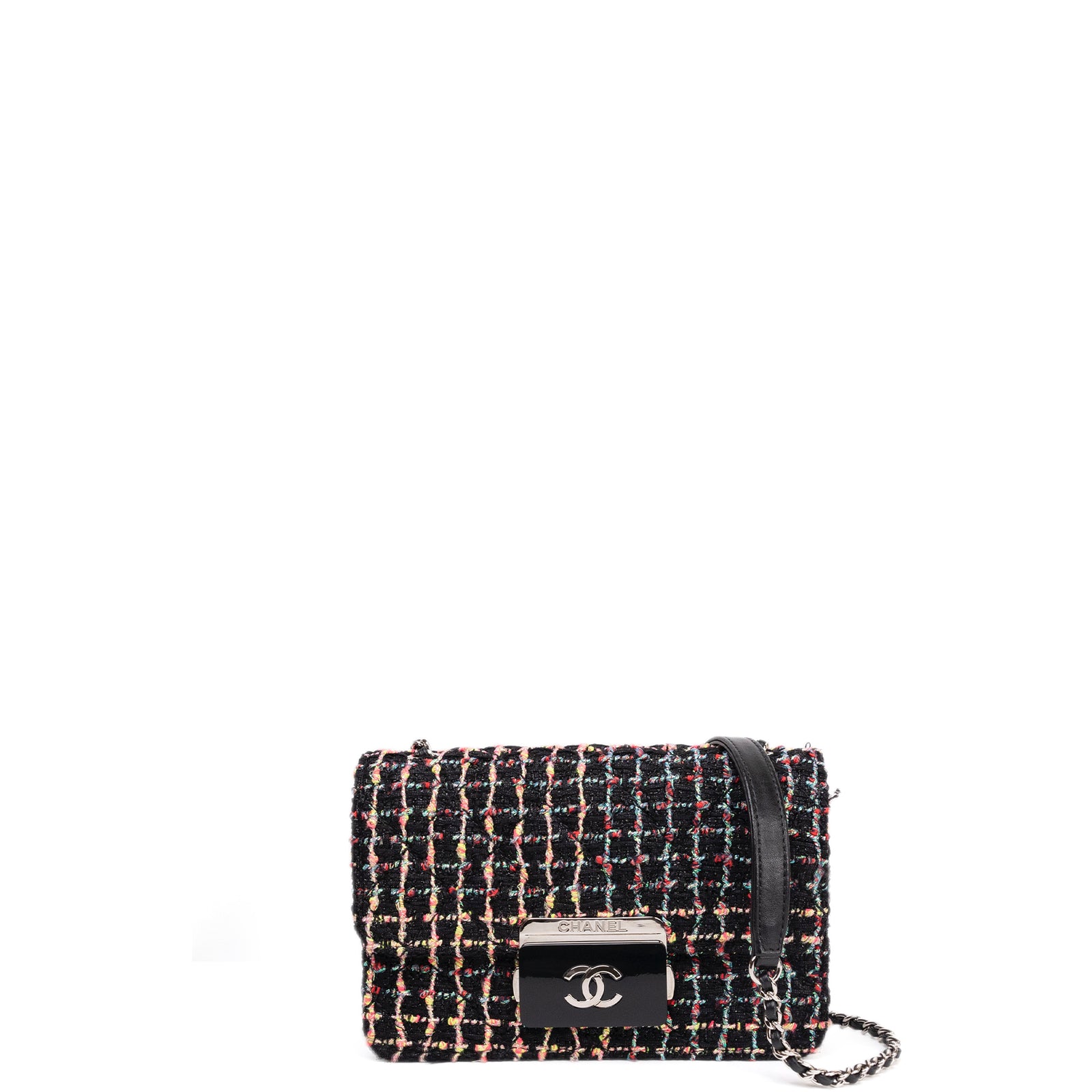 CHANEL TWEED BEAUTY LOCK FLAP BAG MUTICOLOURED BLACK SHW