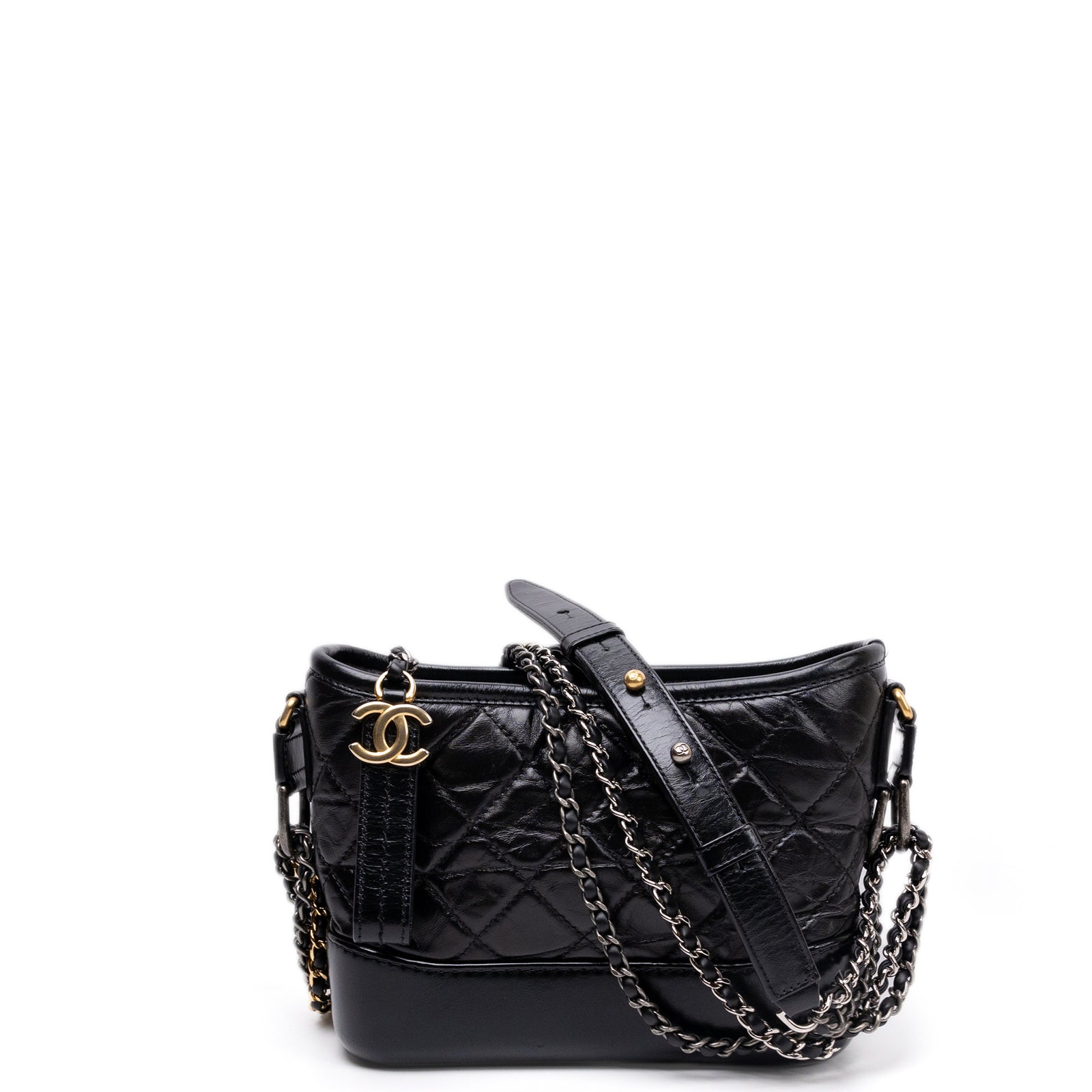 CHANEL GABRIELLE HOBO BAG BLACK CALFSKIN LEATHER MULTICOLORED HARDWARE
