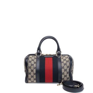 GUCCI MONOGRAM VINTAGE WEB BOSTON BAG NAVY GG CANVAS GHW