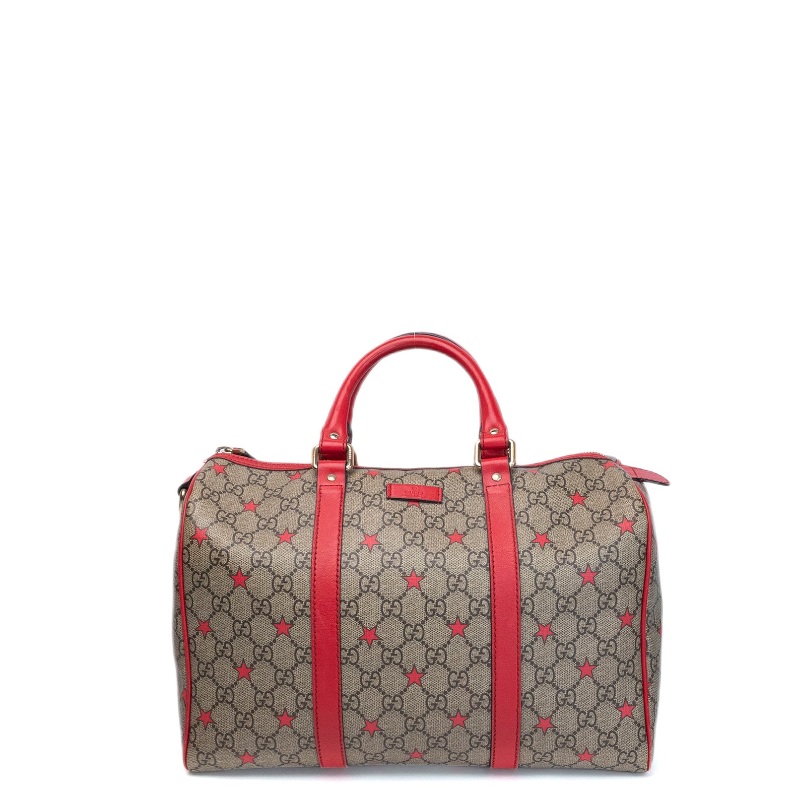 GUCCI GG SUPREME MEDIUM JOY BOSTON BAG BEIGE / RED GHW