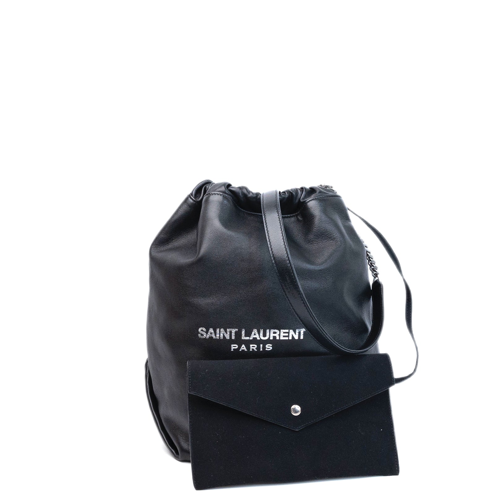 SAINT LAURENT TEDDY BUCKET BAG BLACK LAMBSKIN SHW
