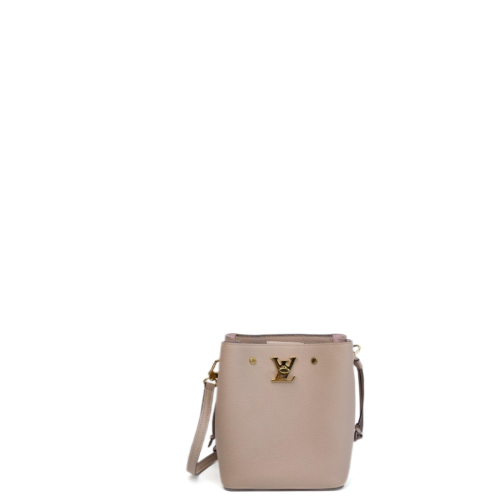 LOUIS VUITTON NANO LOCKME BUCKET BEIGE CALFSKIN LEATHER GHW (MICROCHIP)