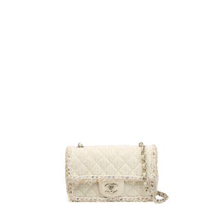 CHANEL CRUISE 2025/26 MINI CLASSIC HANDBAG TWEED LIGHT YELLOW GHW (MICROCHIP)