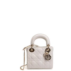 CHRISTIAN DIOR MINI LADY DIOR LAMBSKIN WHITE GHW