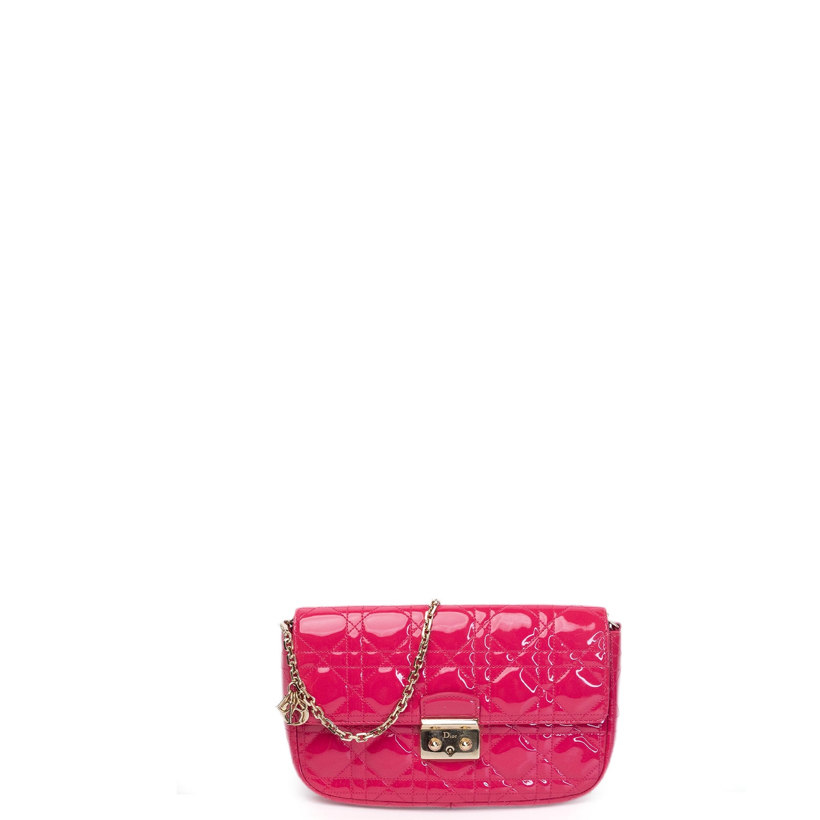 CHRISTIAN DIOR MISS DIOR PROMENADE WALLET ON CHAIN PINK CANNAGE QUILTED PATENT LEATHER GHW