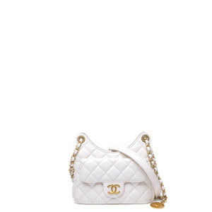 CHANEL 23C SMALL WHITE SHINY CALFSKIN HOBO BAG GHW