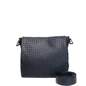 BOTTEGA VENETA INTRECCIATO MESSENGER BAG BLACK BLACK HARDWARE