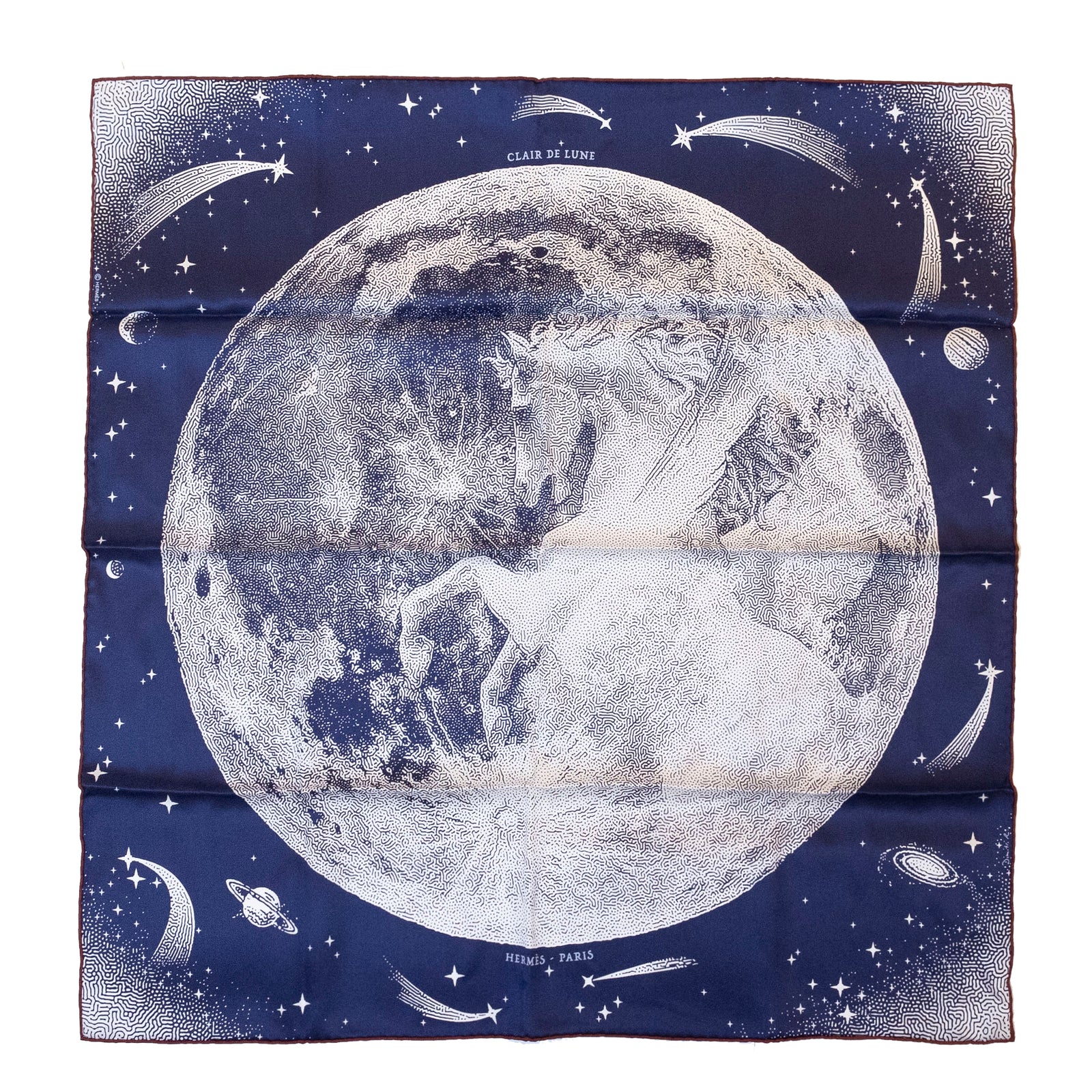 HERMES SILK SCARF CLAIR DE LUNE MARINE / BLANC / BORDEAUX 70 CM