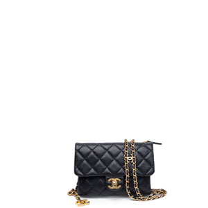 CHANEL 22S SHINY CAVIAR PICK ME UP FLAP BELT BAG BLACK CALFSKIN GHW