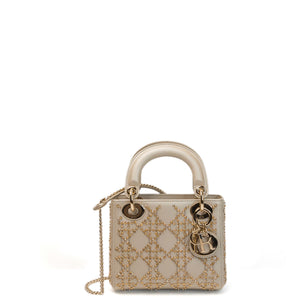 CHRISTIAN DIOR MINI LADY DIOR CRYSTAL CANNAGE METALLIC LAMBSKIN PLATINUM GHW