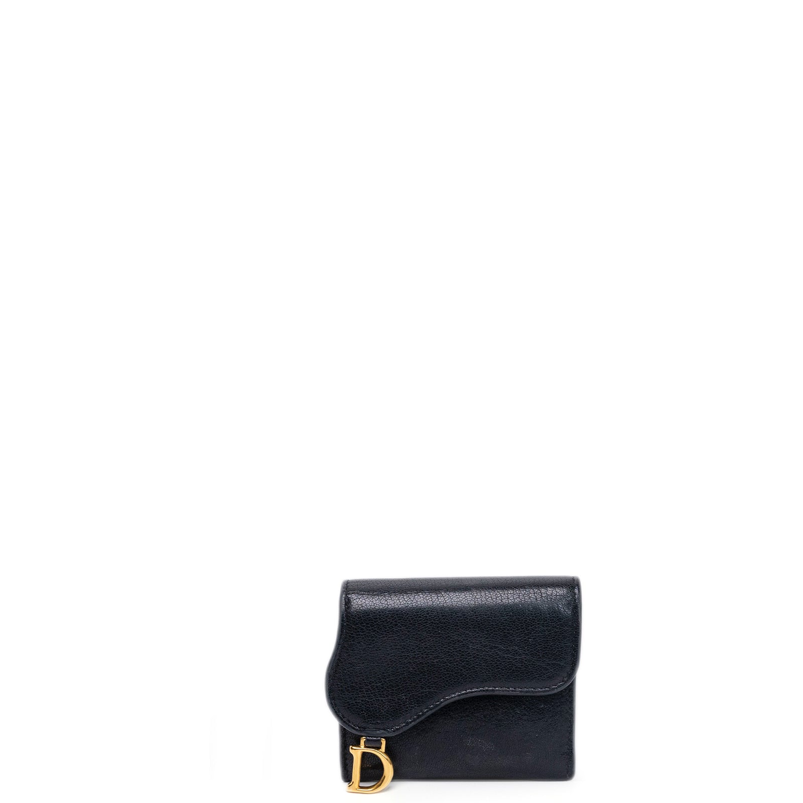 CHRISTIAN DIOR SADDLE LOTUS WALLET STONE BLACK GOATSKIN GHW