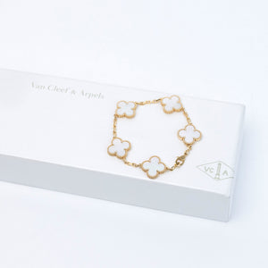 VAN CLEEF & ARPELS VINTAGE ALHAMBRA BRACELET , 5 MOTIFS , 18K YELLOW GOLD , MOTHER OF PEARL