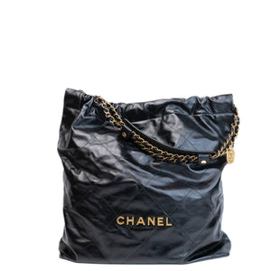 CHANEL LARGE 22 BAG SHINY CALFSKIN BLACK GHW (MICROCHIP)