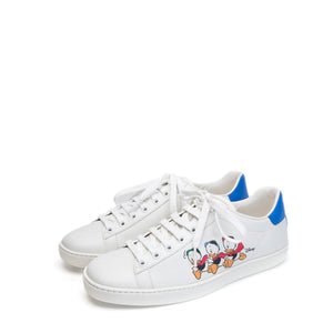 GUCCI x DISNEY HUEY, DEWEY AND LOUIE ACE SNEAKERS WHITE / BLUE LEATHER SIZE 37.5