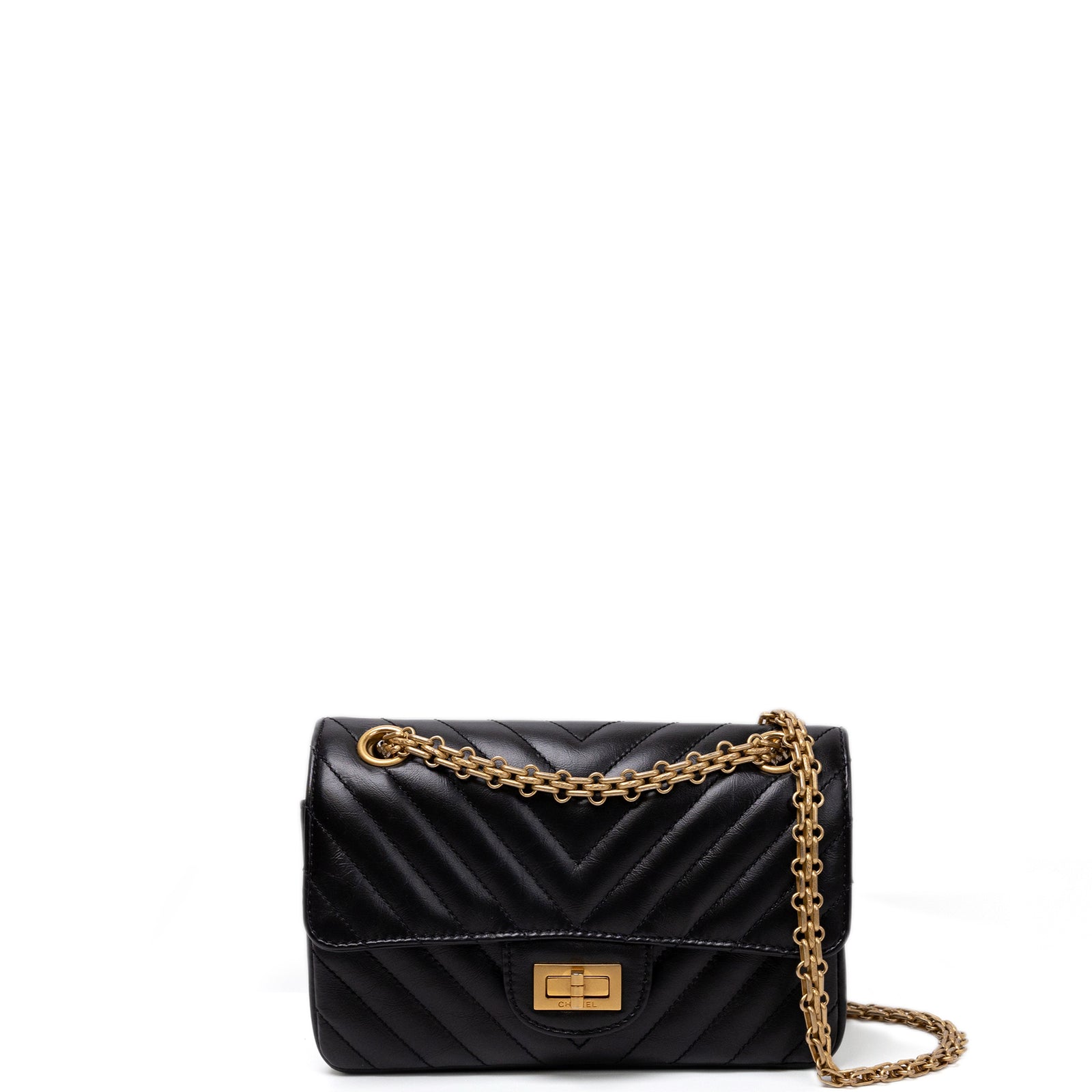 CHANEL 2.55 REISSUE CHEVRON CALFSKIN LEATHER BLACK GHW (MICROCHIP)