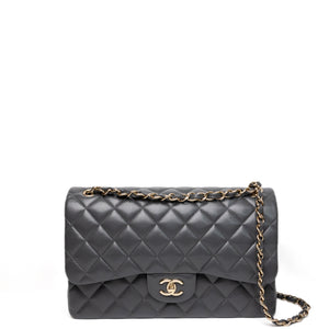 CHANEL JUMBO CLASSIC DOUBLE FLAP BAG GREY CAVIAR LEATHER SHW (MICROCHIP)