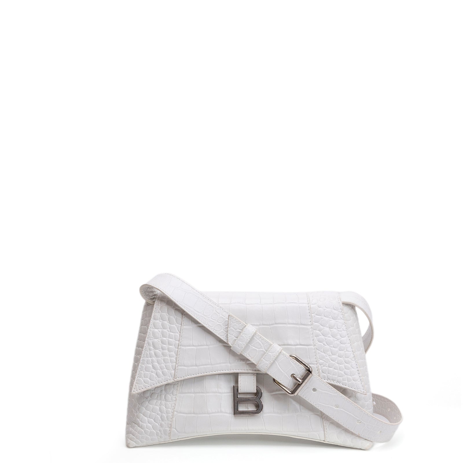 BALENCIAGA MEDIUN DOWNTOWN SHOULDER BAG EMBOSSED LEATHER WHITE SHW