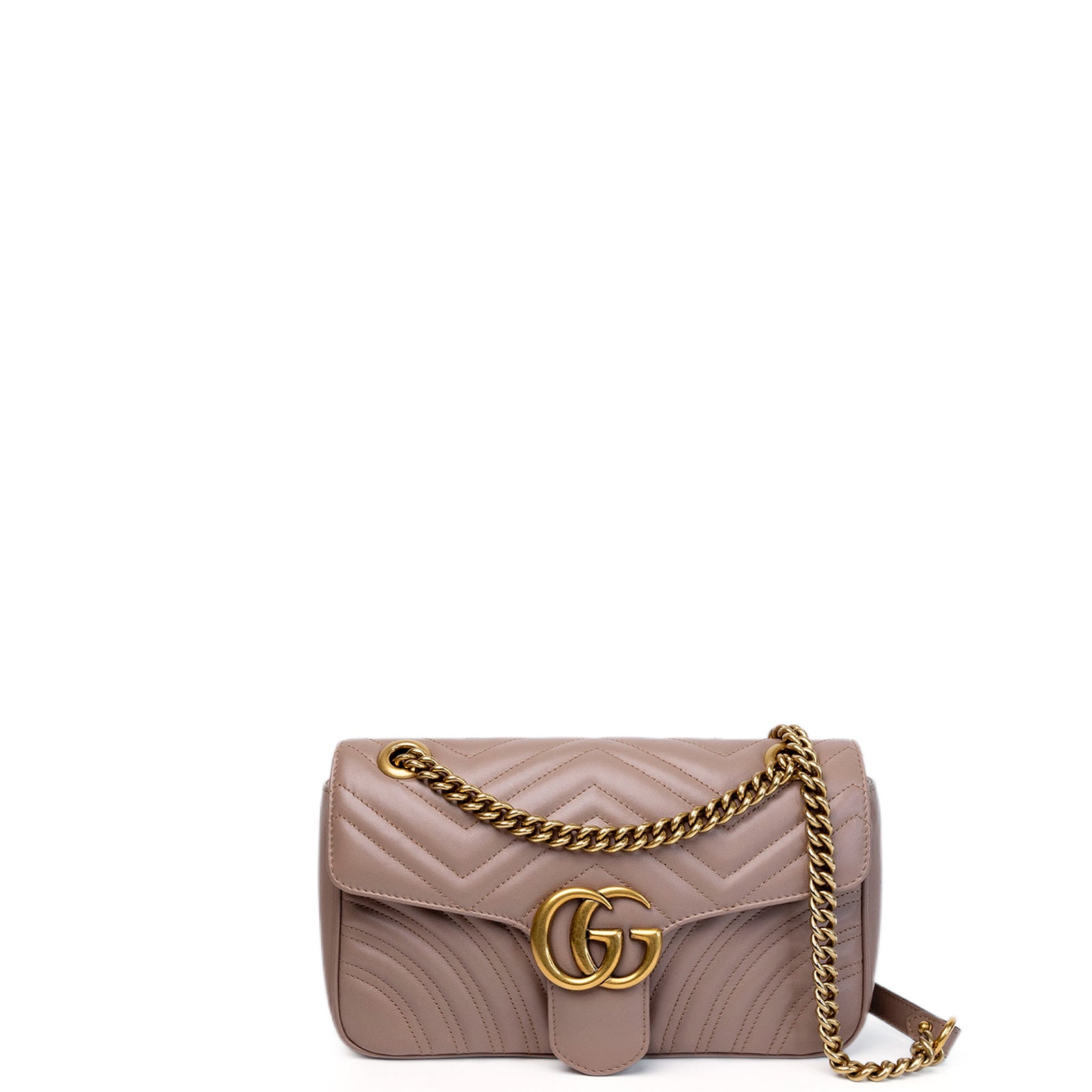 GUCCI MEDIUM GG MARMONT SHOULDER BAG CALFSKIN DARK BEIGE GHW