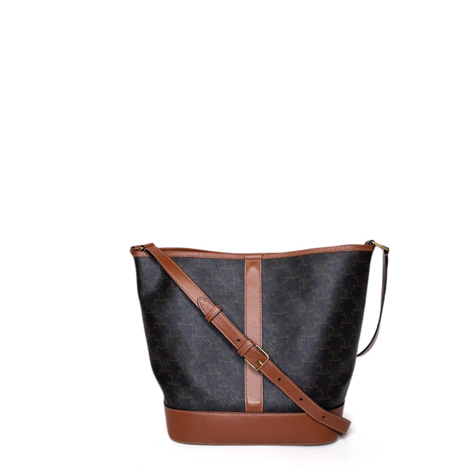 CELINE MEDIUM BUCKET IN TRIOMPHE CANVAS AND CALF SKIN BAG