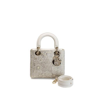 CHRISTIAN DIOR AROUND THE WORLD SMALL MY ABCDIOR LADY DIOR TOTE BAG WHITE GOLD CALFSKIN GHW