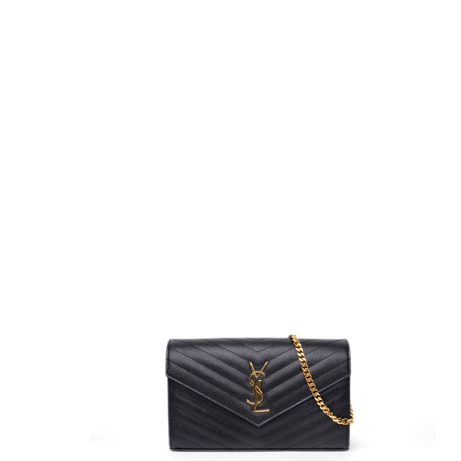 SAINT LAURENT ENVELOPE CHAIN WALLET CALFSKIN BLACK GHW