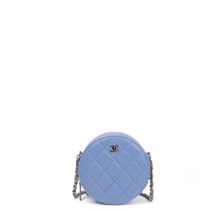 CHANEL ROUND CLUTCH BLUE LAMBSKIN LEATHER GHW