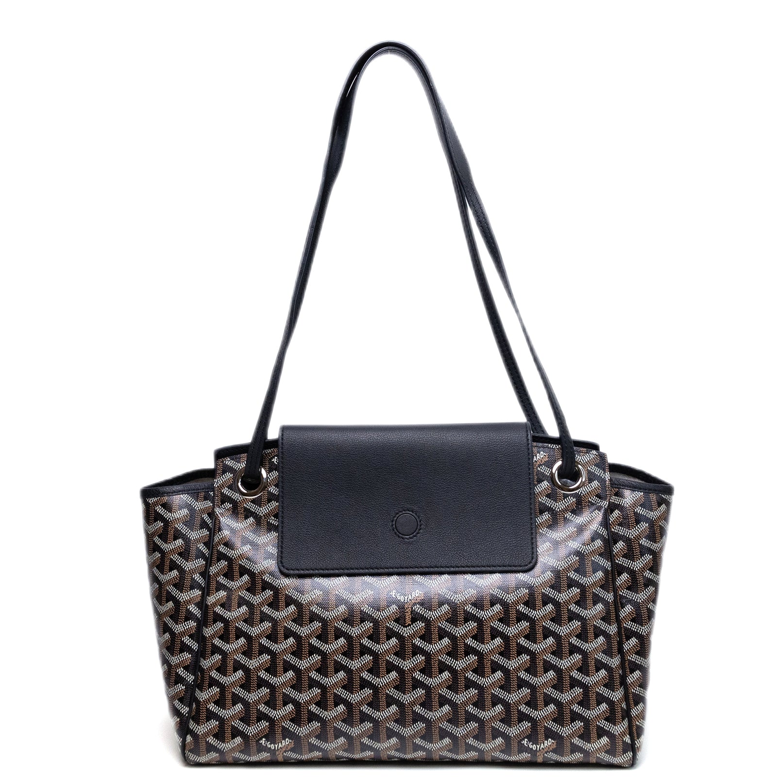 GOYARD ROUETTE TOTE BAG GOYARDINE CANVAS/CALFSKIN LEATHER BLACK SHW