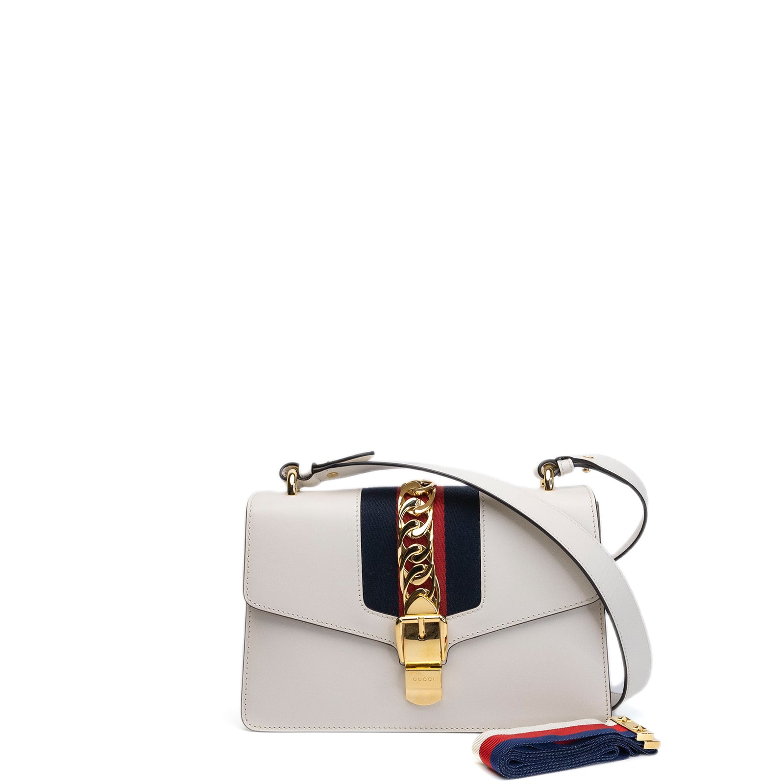 GUCCI MEDIUM SYLVIE SHOULDER BAG CALFSKIN WHITE GHW