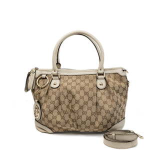 GUCCI GG CANVAS SUKEY OFF-WHITE TOP HANDLE BAG GHW