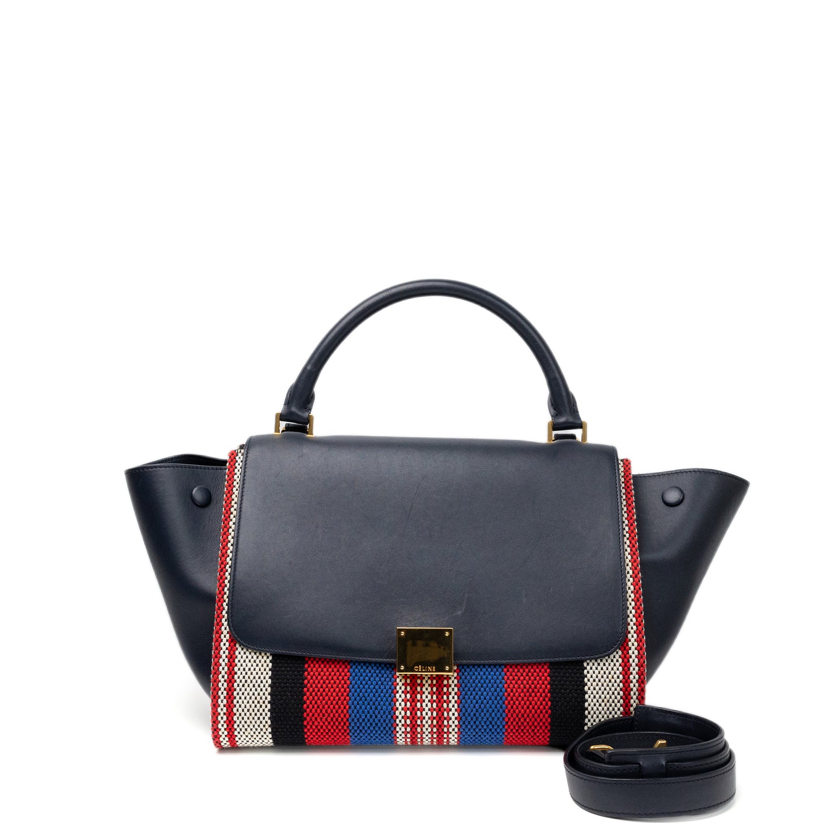 CELINE SMALL TRAPEZE BAG MULTICOLOUR CALFSKIN/CANVAS GHW