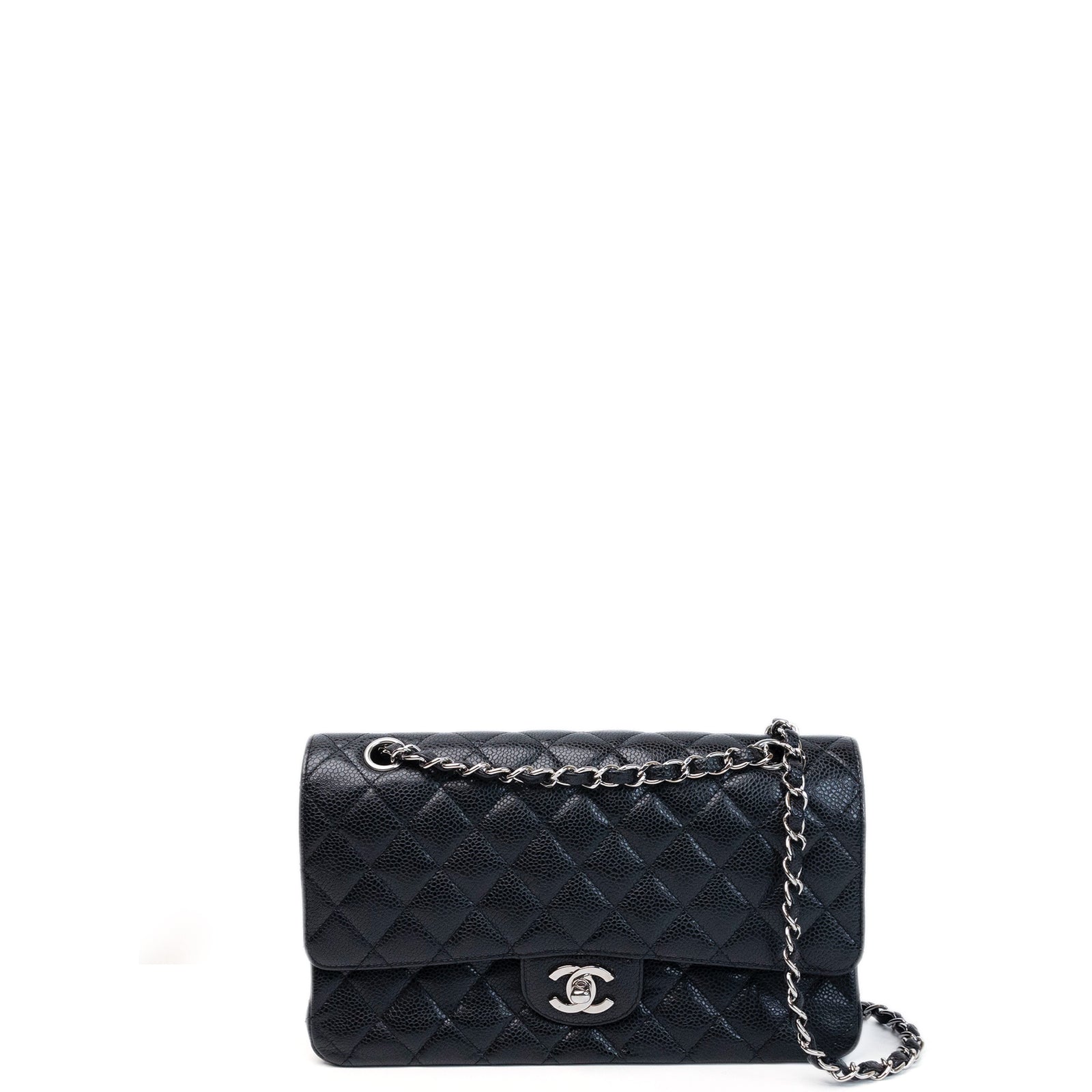 CHANEL MEDIUM CLASSIC DOUBLE FLAP BAG BLACK CAVIAR LEATHER SHW