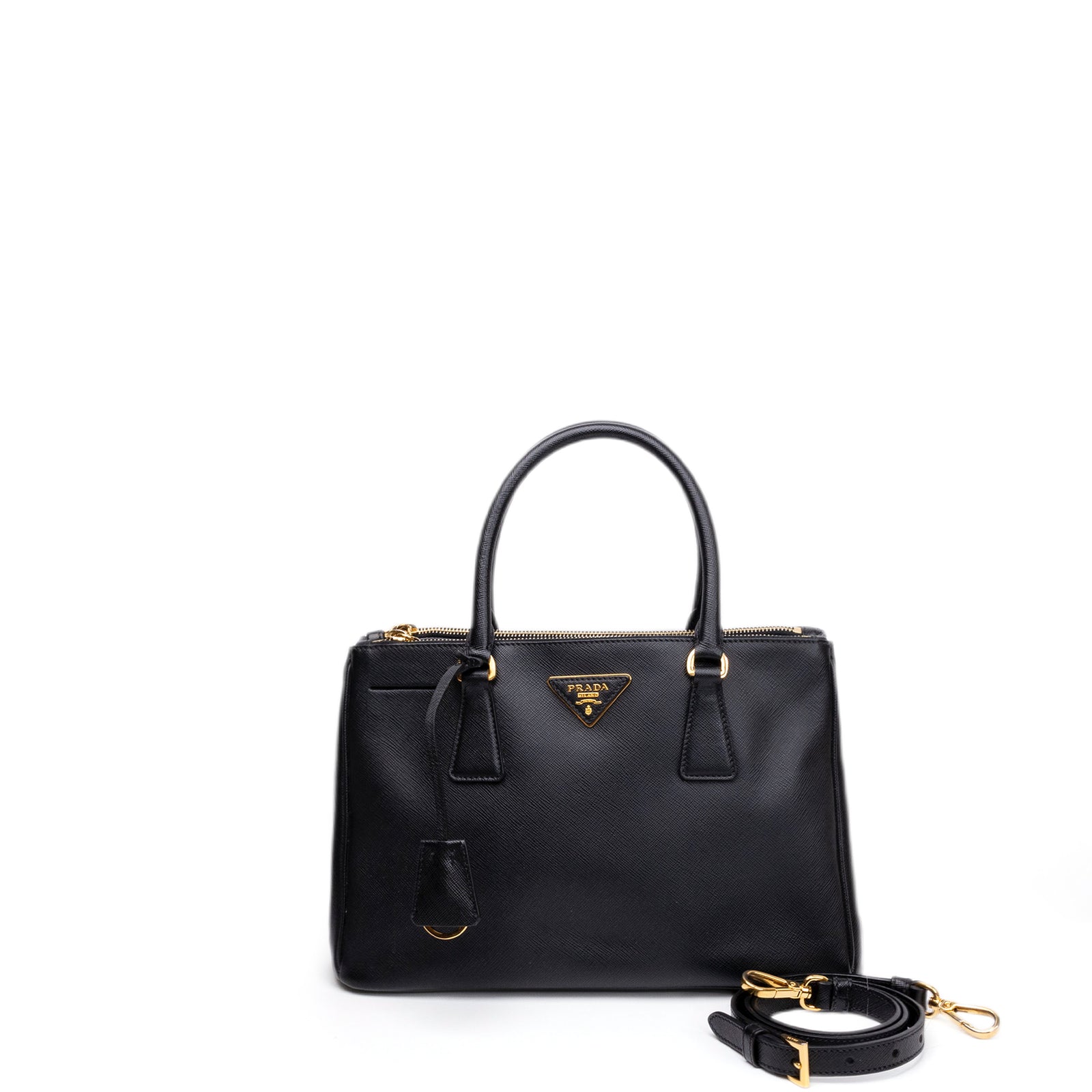 PRADA SMALL SAFFIANO LEATHER TOTE BAG BLACK GHW