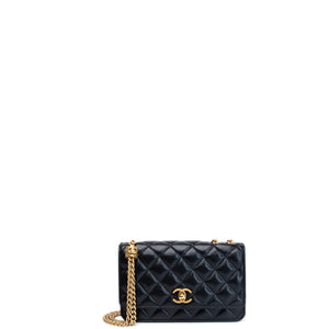 CHANEL 22K GOLD PILLAR WALLET ON CHAIN BLACK LAMBSKIN GHW