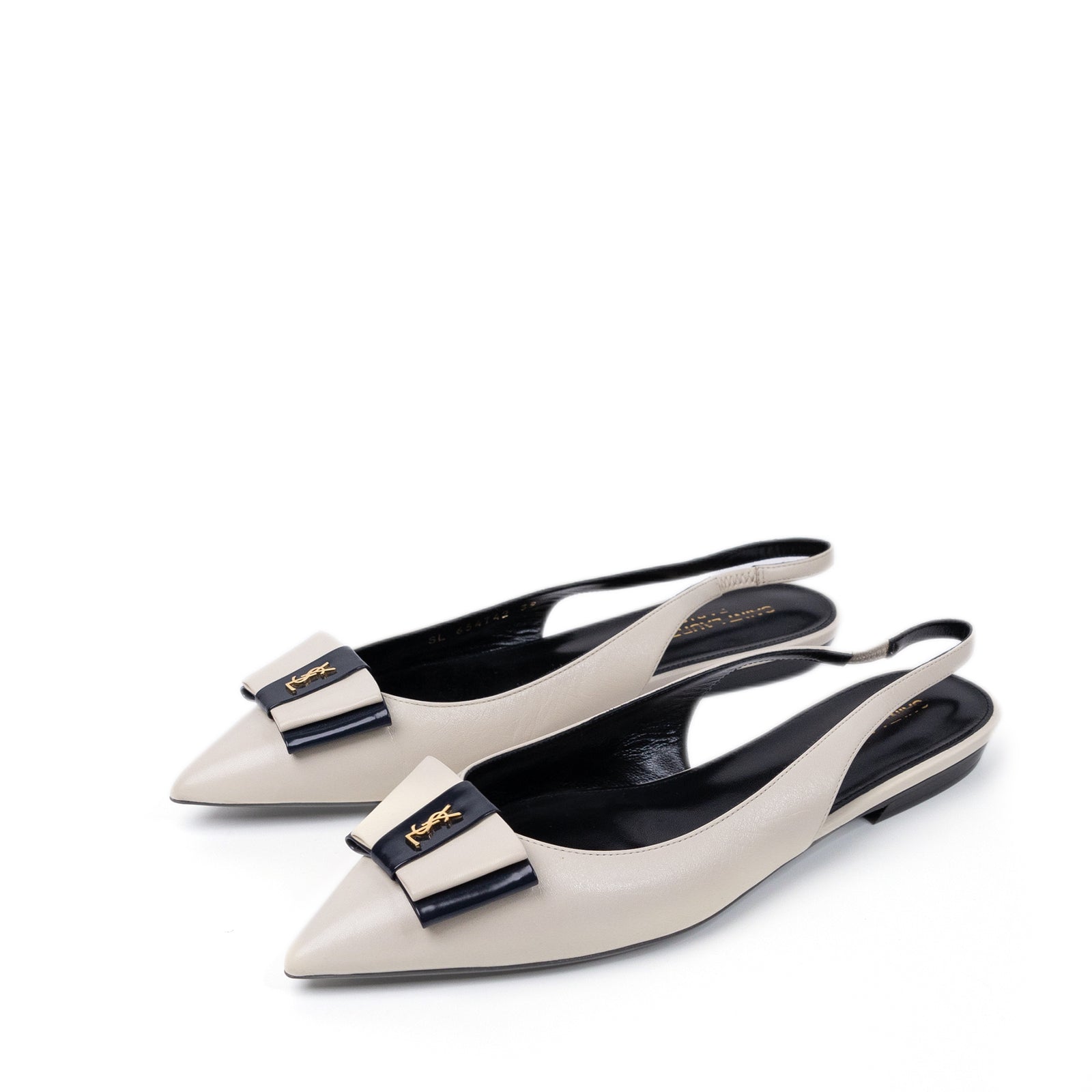 SAINT LAURENT ANAIS LEATHER SLINGBACK FLATS