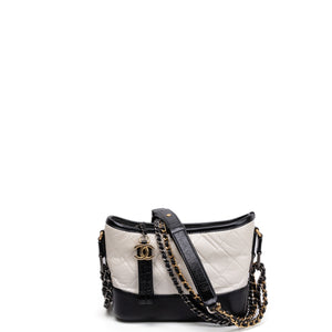CHANEL SMALL GABRIELLE HOBO BAG WHITE / BLACK CALFSKIN LEATHER GOLD / SILVER TONE / RUTHENIUM TONE