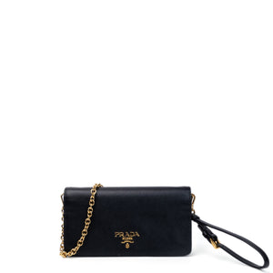 PRADA WALLET ON CHAIN SAFFIANO LEATHER BLACK GHW