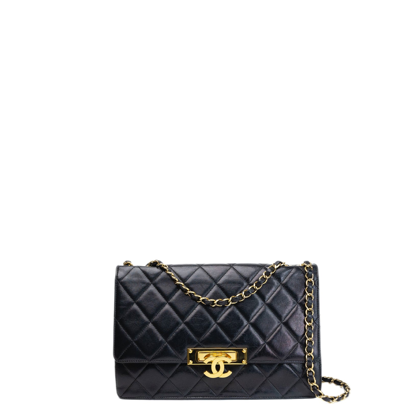 CHANEL CC GOLDEN CLASS FLAP BAG BLACK LAMBSKIN GHW