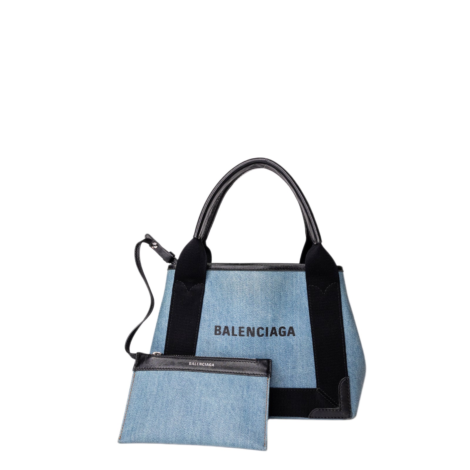 BALENCIAGA NAVY CABAS SMALL TOTE IN BLUE COATED CANVAS