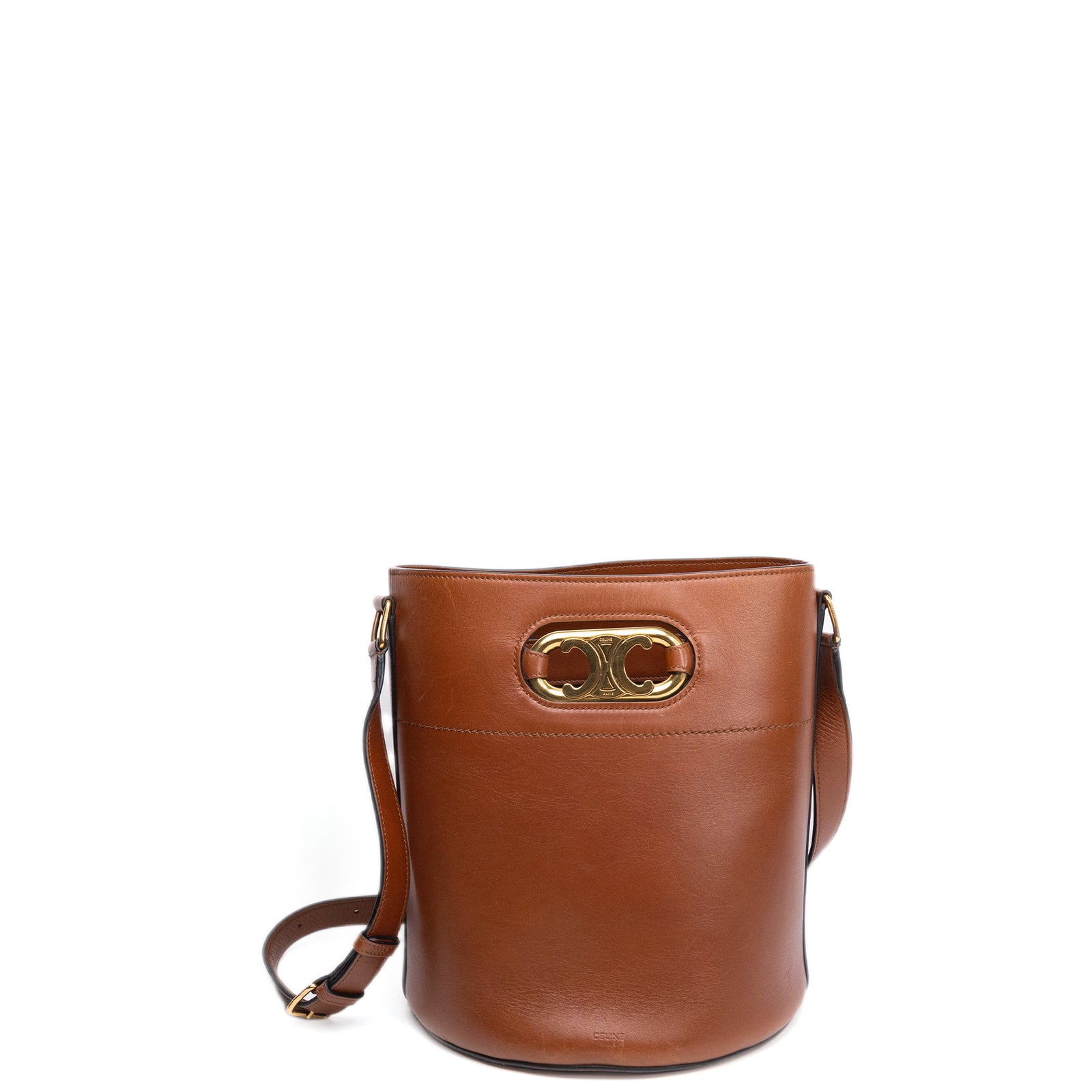 CELINE MAILLON TRIOMPHE BUCKET BAG BROWN CALFSKIN LEATHER GHW