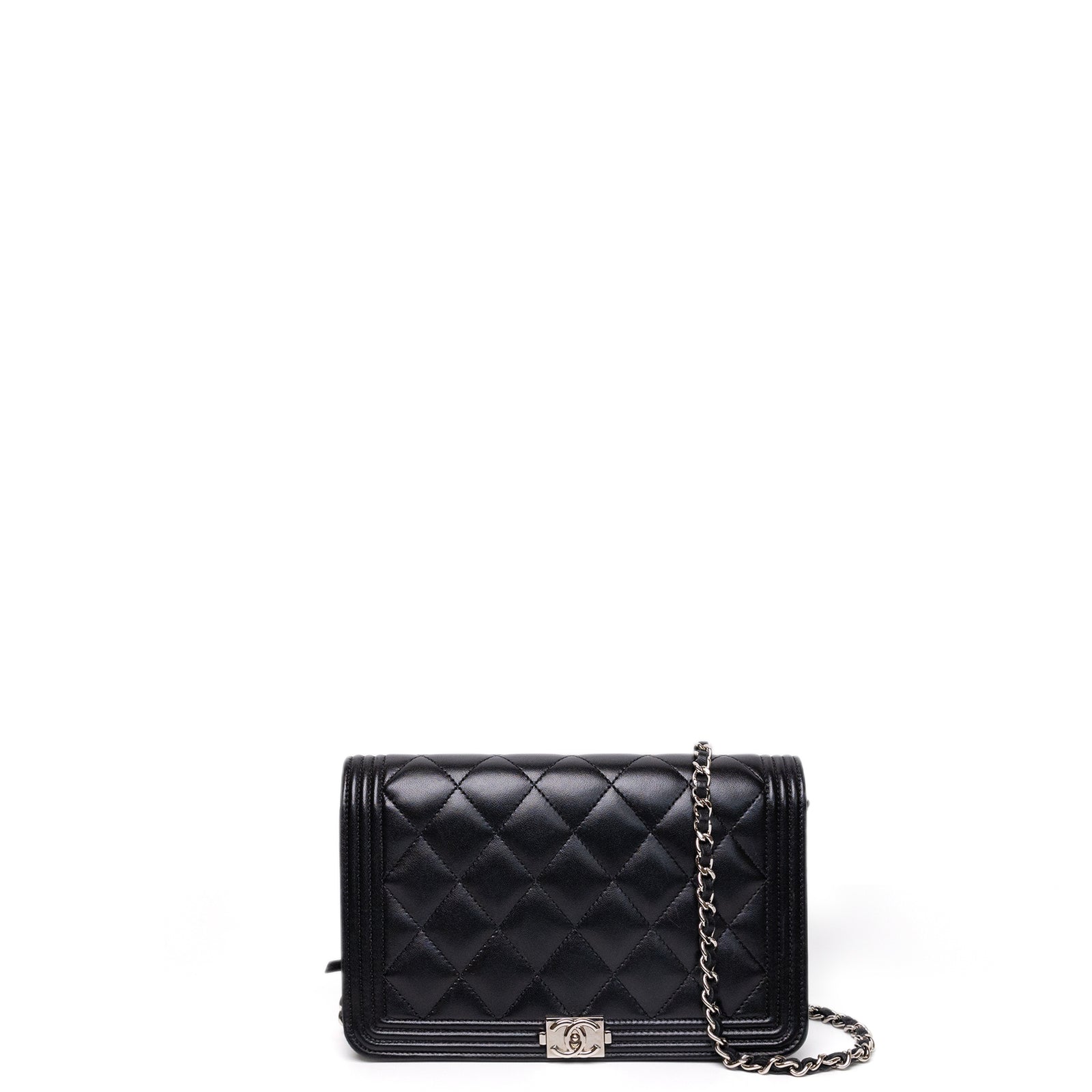 CHANEL BOY WOC WALLET ON CHAIN BLACK LAMBSKIN LEATHER SHW